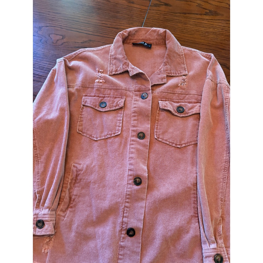Blue B Collection Pink Corduroy Distressed Shacket Jacket Small 61043J